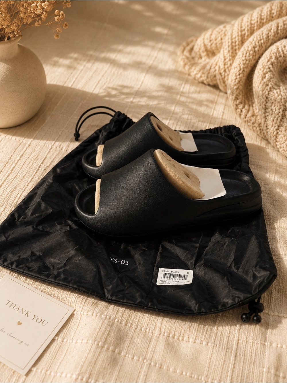 YS-1 ✨ Black Comfort Slide Sandals | Unisex | Size 8